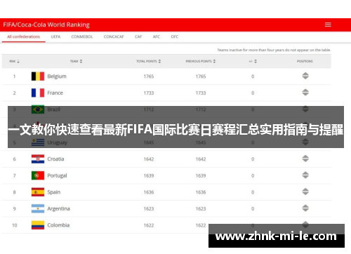 一文教你快速查看最新FIFA国际比赛日赛程汇总实用指南与提醒